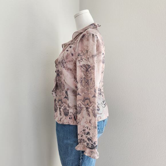 Vintage Pendleton Light Pink Floral Secretary Blouse Long Sleeve Romantic M - Picture 5 of 8